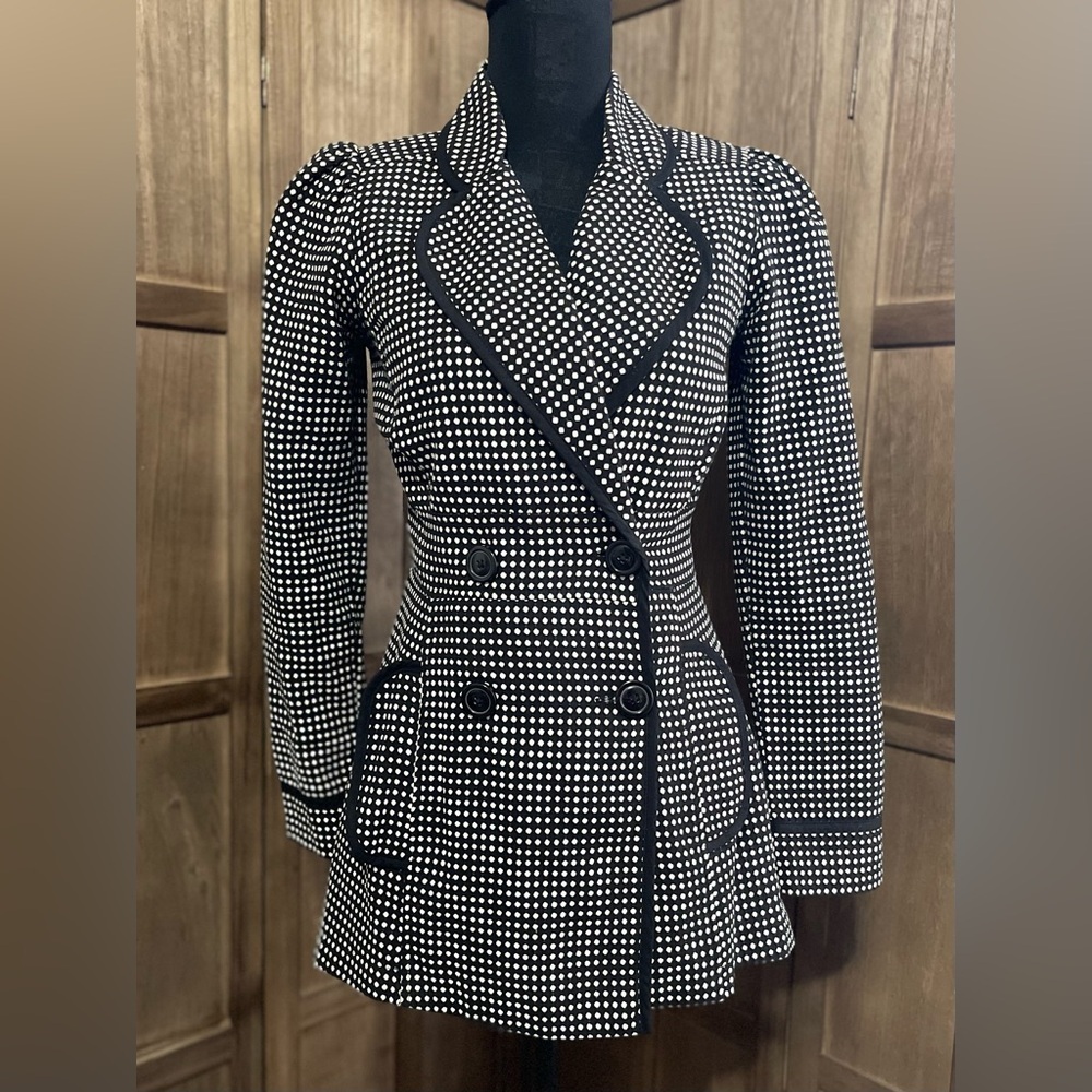Wrapper Black and White Houndstooth Blazer Double-Breasted with Notched Lapels